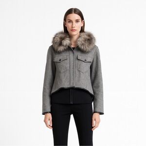 CMFR CANADA JACKET WOOL GREY fur collar high low parka overcoat lightweight cape